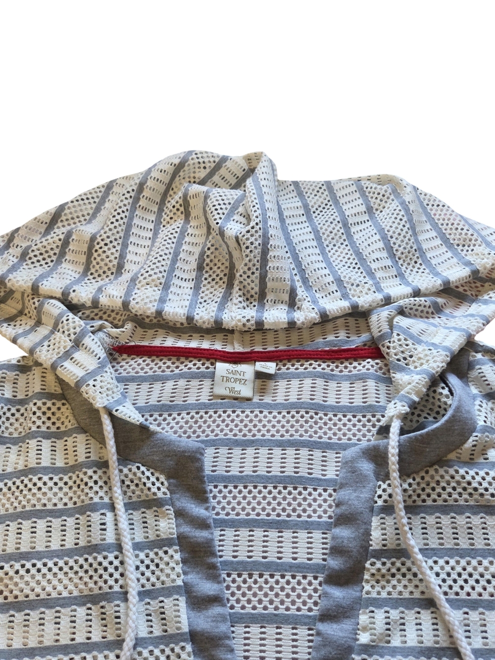 Saint Tropez West Striped Hooded Pullover Dress — White & Gray - Picture 8 of 11